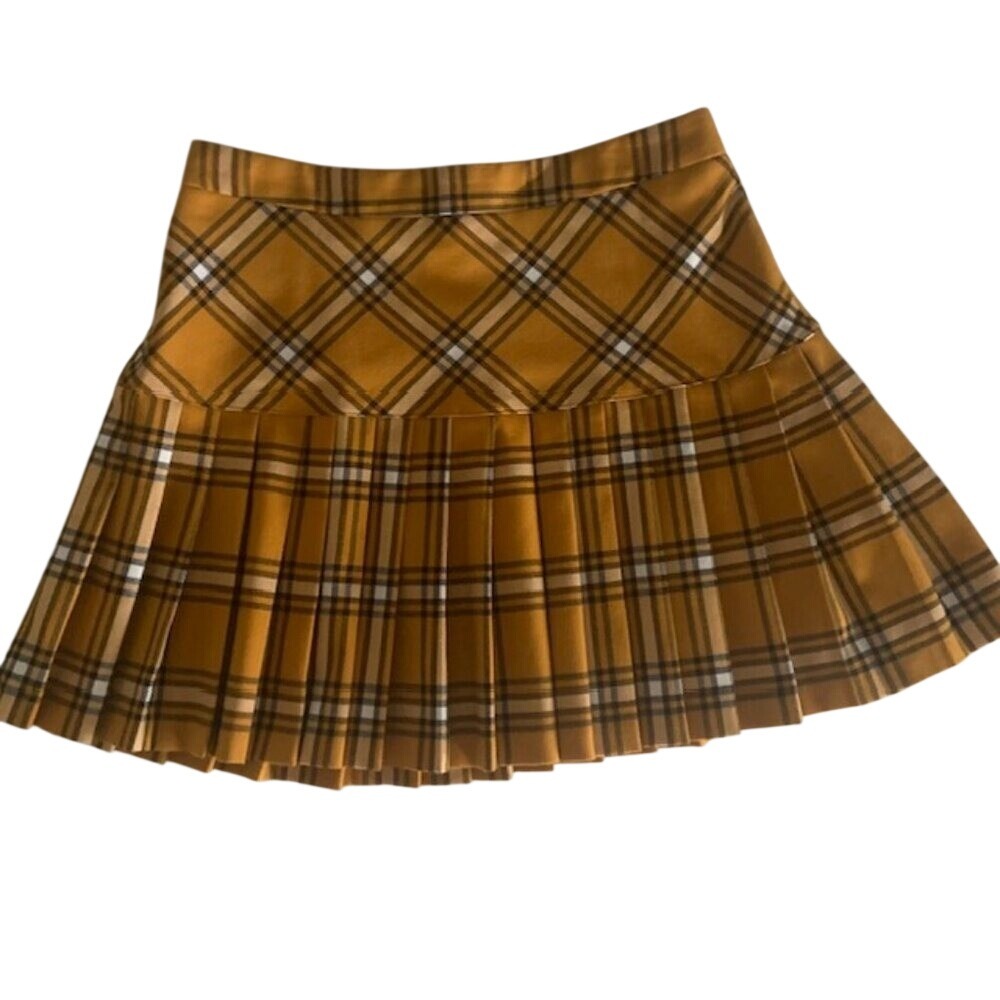 Forever 21 Mustard Yellow Plaid Pleated Mini Skirt M Y2K Preppy Academia Grunge
